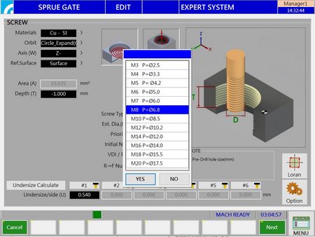 The automatic programming system automatically calculates the appropriate bore enlargement radius.